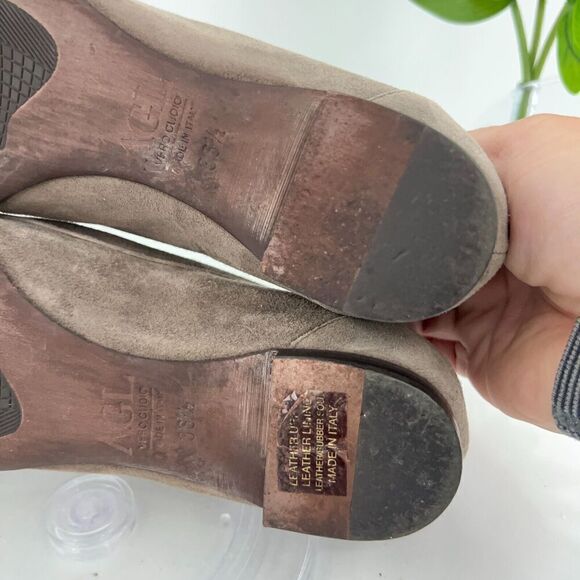 AGL Italy Women's Ballet Flats Size 36.5 Cap Toe Soft Brown Leather Slip On Shoe - Picture 11 of 15